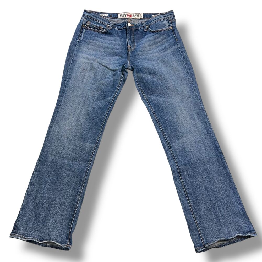 Vintage Y2K Womens London Boot Cut Denim Blue Jeans Mid Wash Distressed 13 14 32